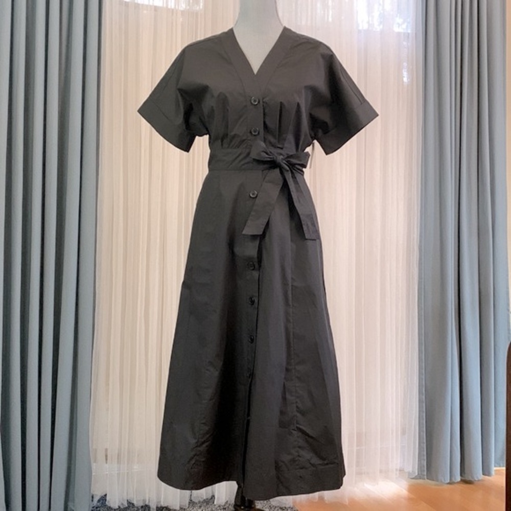 EQUIPMENT Calyer V Neck Shirt Dress button front pockets self tie women sz 2